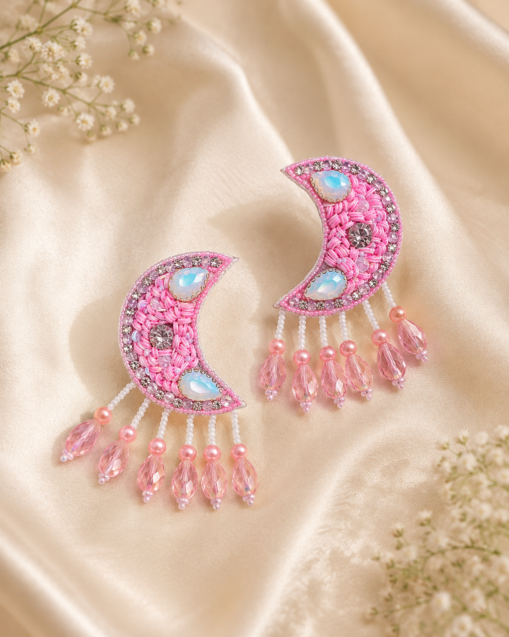 Rose Moon Crystal Stud Earrings