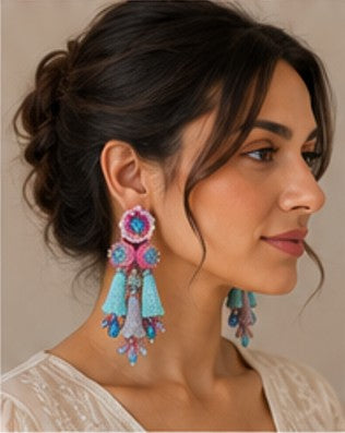 Flamingo Dream Beaded Drop Earrings