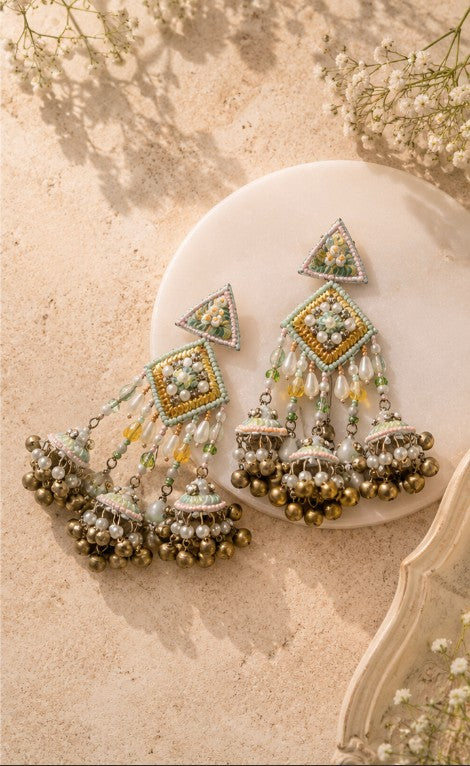 Meenakari Triangle Jhumka Earrings