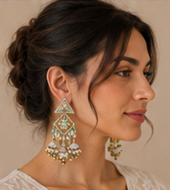 Meenakari Triangle Jhumka Earrings