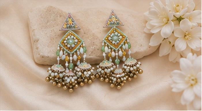 Meenakari Triangle Jhumka Earrings